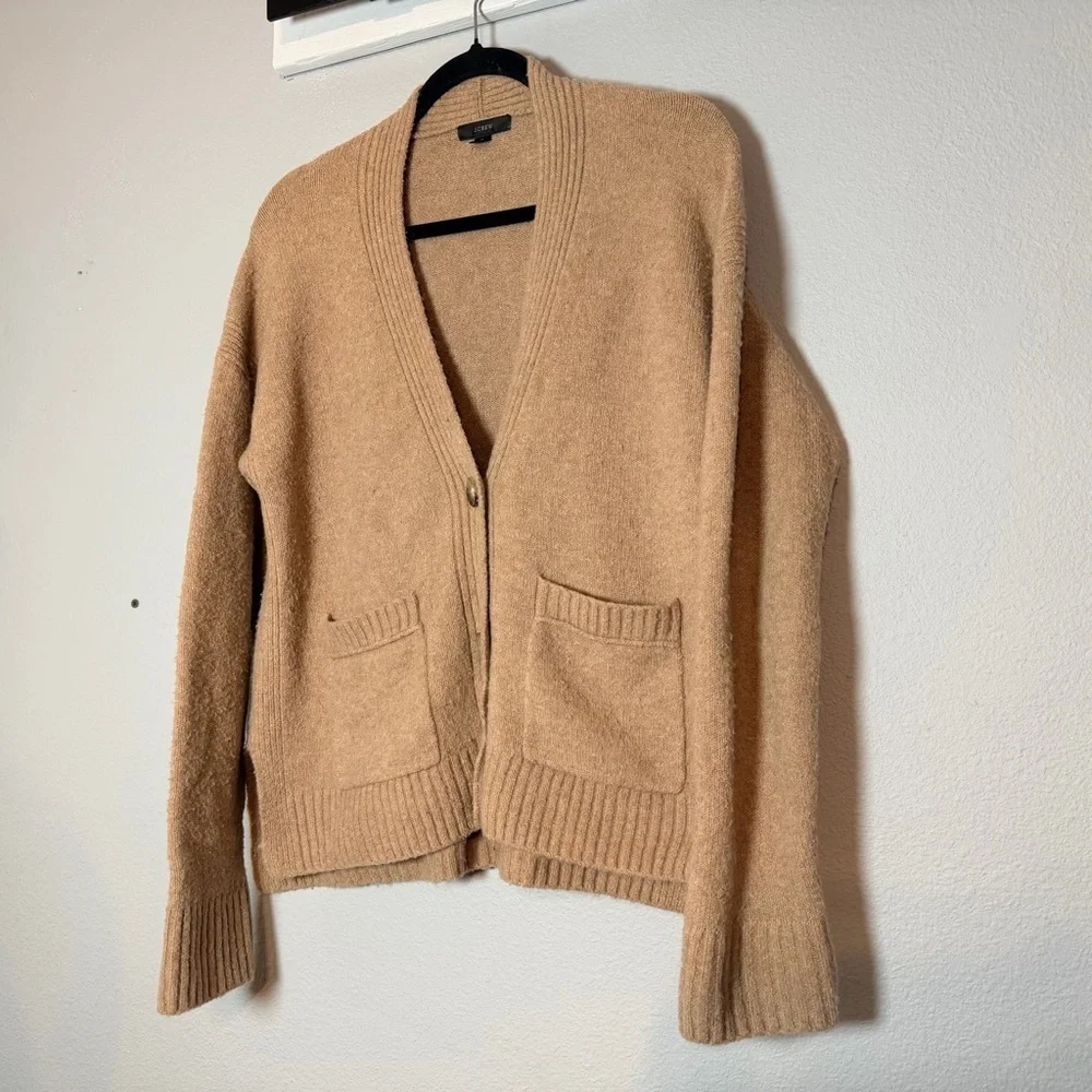 J. Crew SuperSoft Yarn Cardigan Sweater Size Small Caramel Tan Brown Cropped